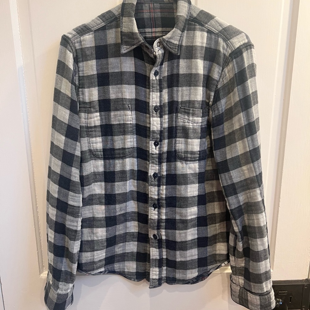 Faherty Blue and Gray Plaid Reversible Button Down Shirt